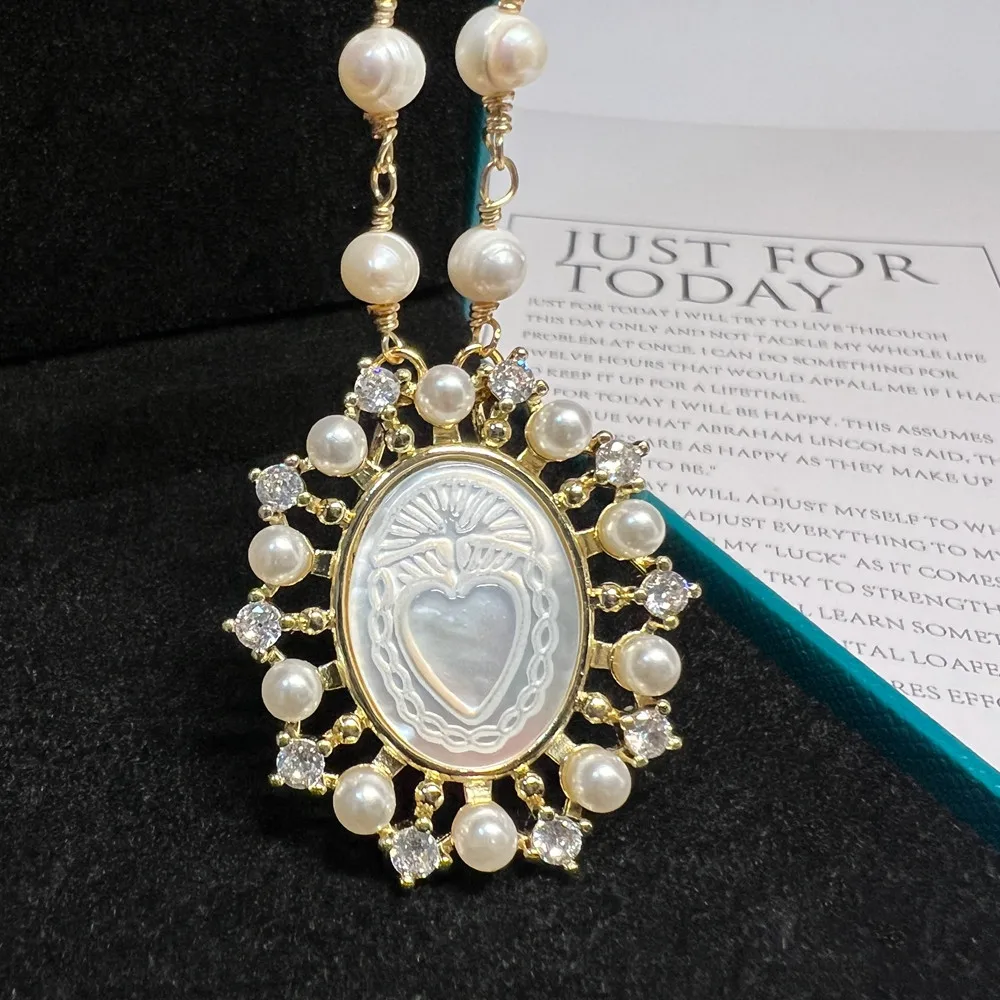 Pearl Our Lady of Guadalupe Cross Necklace 4