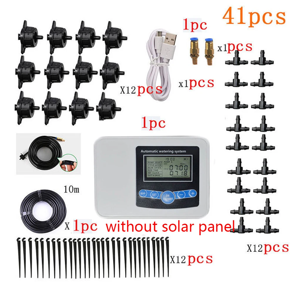 Dual Pump Smart Drip System Timer Garden Automatic Solar Energy Charging Watering System for Potted Plant Flowers 