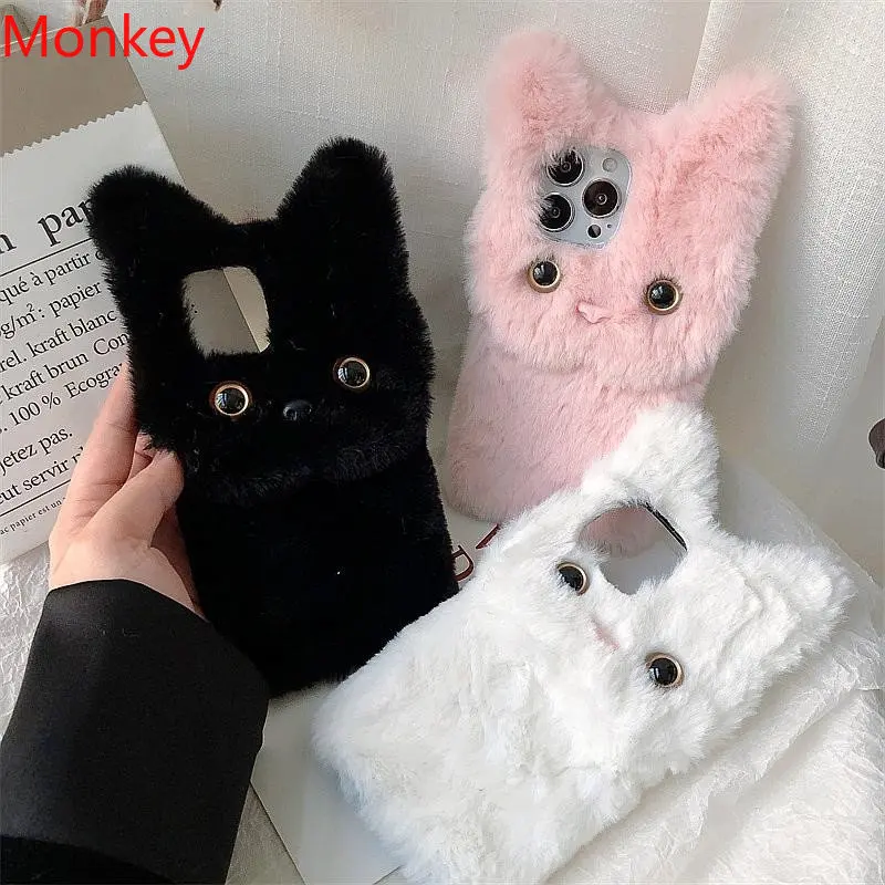 3D Cute Plush Cat Case iphone 13 pro For iPhone 11 12 14 15 Pro