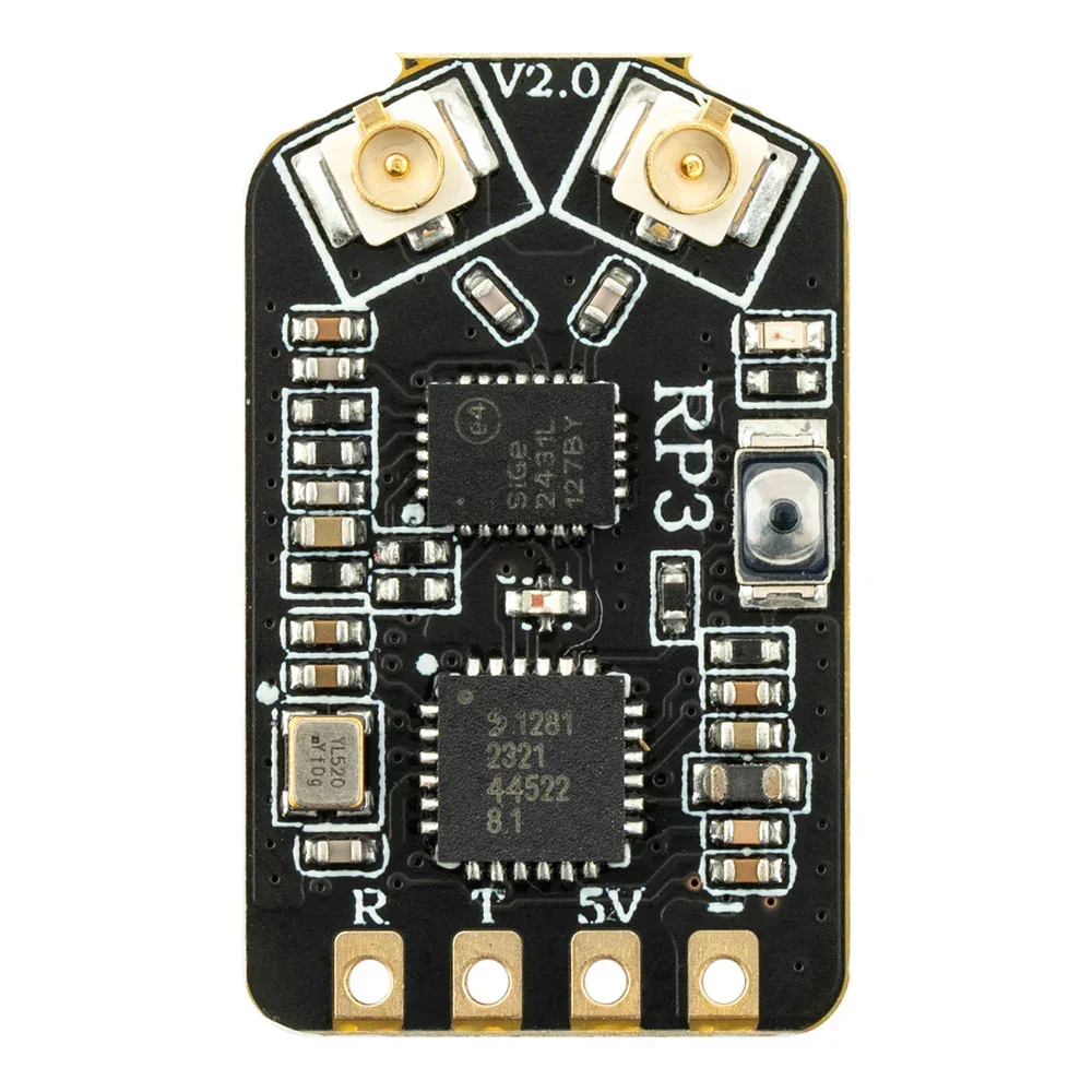 RadioMaster RP3 récepteur diversité antenne TCXO avec câbles et antennes détachées sur fond blanc