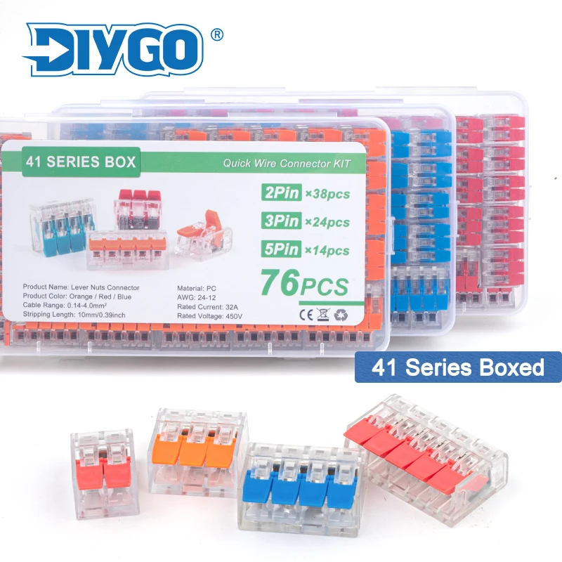 

76PCS/Boxed Home Quick Wire Connectors Set Universal Compact Wiring Terminal Block 2/3/5 Pin Mini Push-in Lever Wire Connector