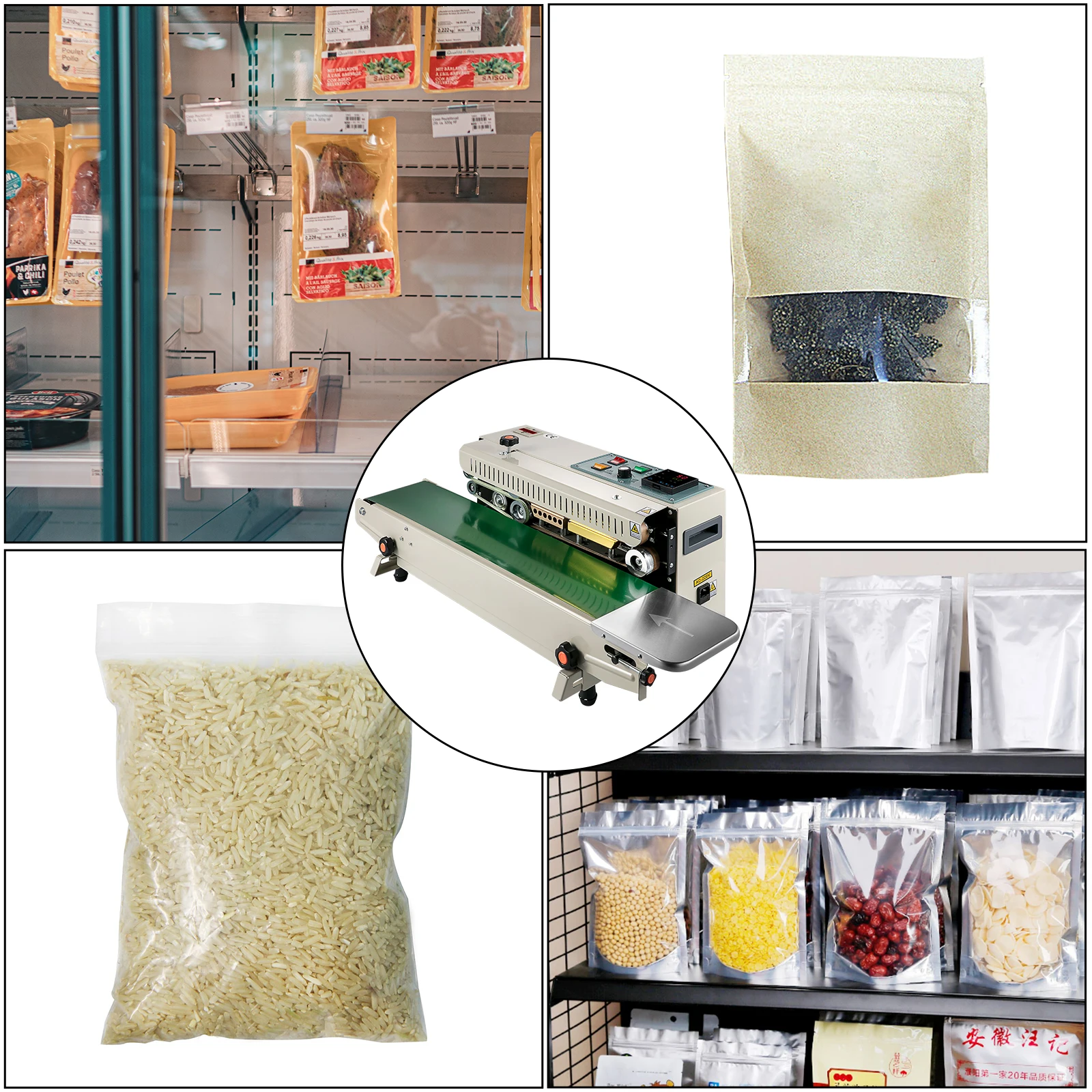 VEVOR Gray Continuous Bag Sealing Machine Digital Temperature Control Horizontal Food Vacuum Sealer for 0.02-0.08 mm Bags