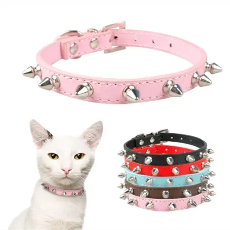 

1pc Cool Cat Dog Collar Leather Spiked Studded Collars for Small Medium Colorful Pets Necklace Dogs Cats Neck Strap Pet Products