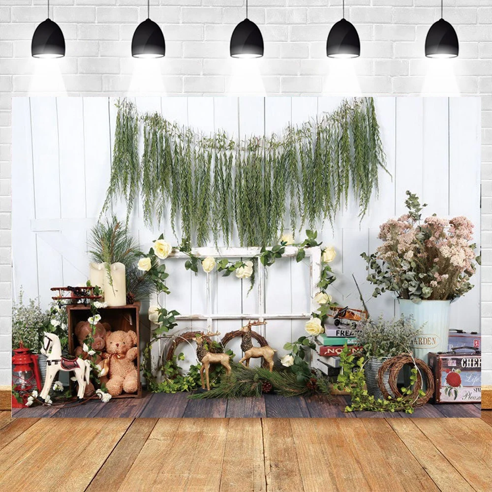 

Newbron Baby Shower Birthday Easter Party Decor Photography Backdrop Toy Bear Flower Background For Photo Studio Banner Props
