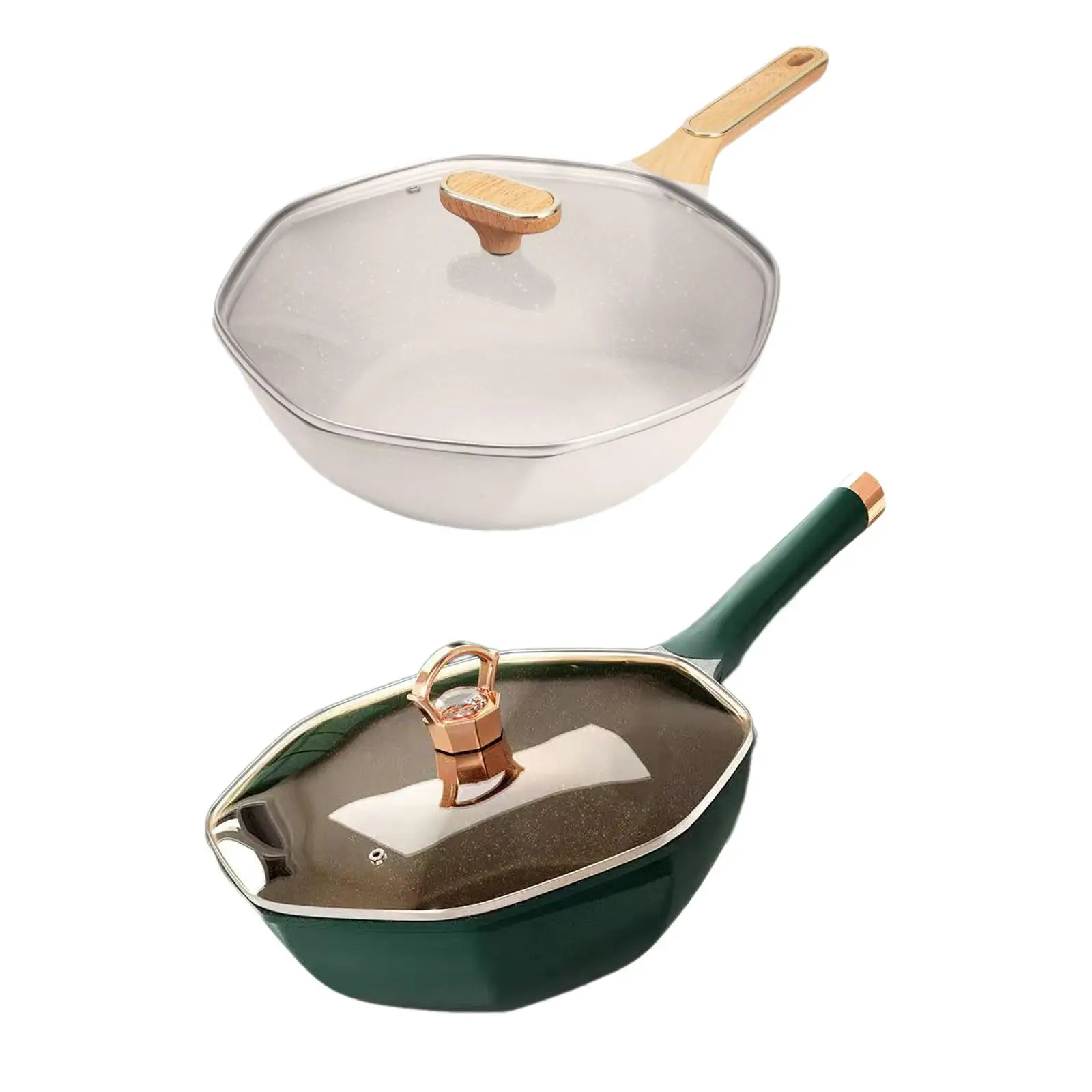

Octagonal Frying Pan Kitchen Gadgets Multipurpose with Wooden Handle Cooking Pan for Outdoors Picnic Household Camping Steaks