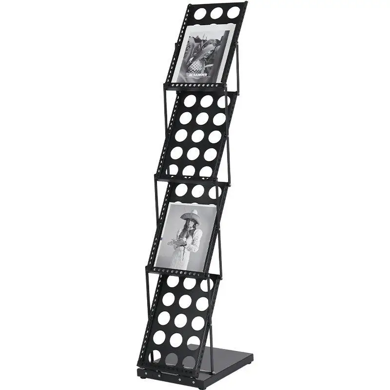 

1Pc Household Iron Folding Display Rack Creative Newspaper Storage Rack Floor Type Promotional Rack Four Layer Magazine Rack