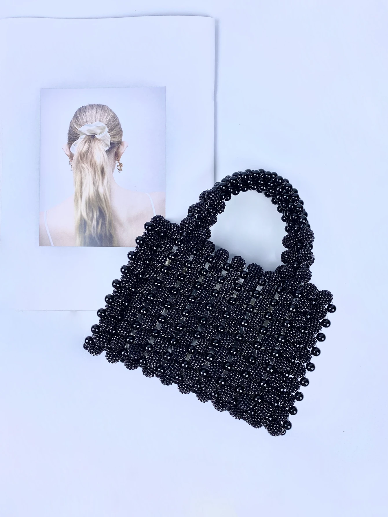 حقيبة يد نسائية منسوجة يدويًا، مزينة بالتطريز، مع...