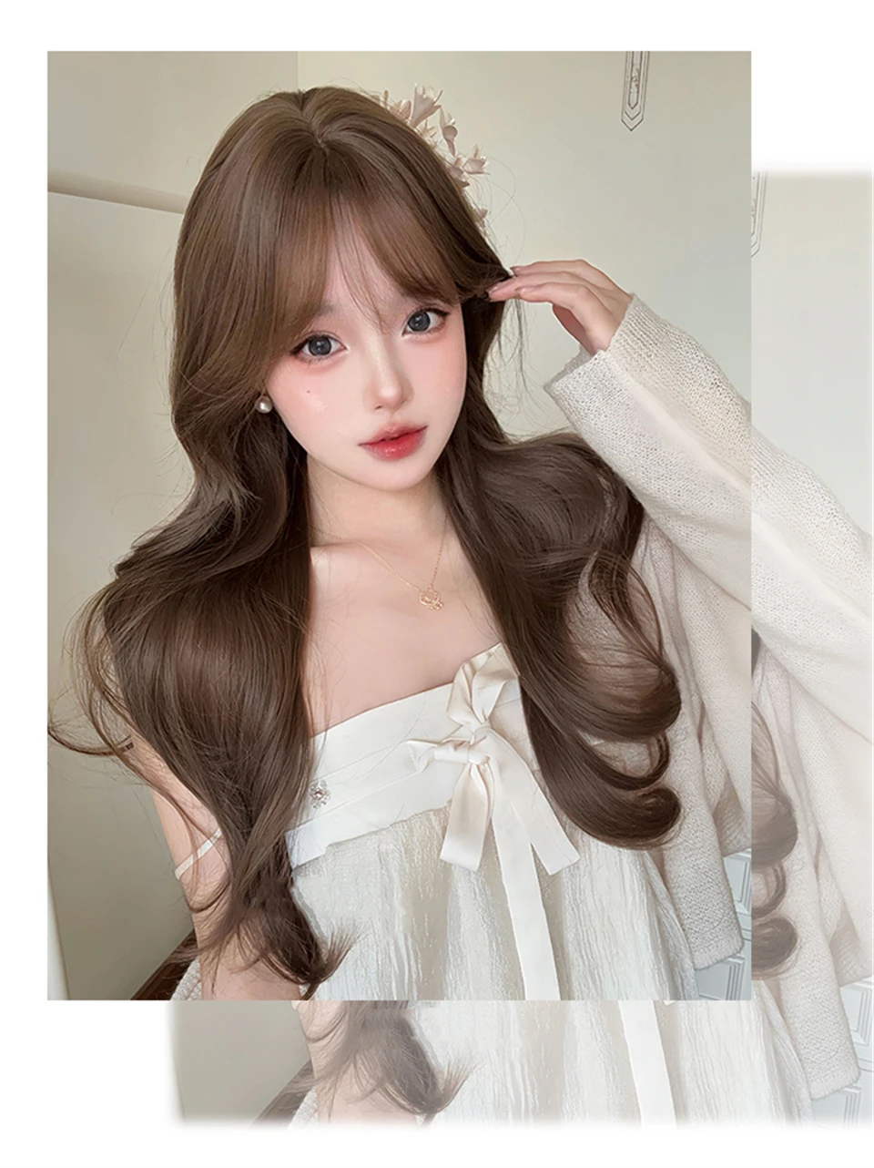 Brown Wavy Synthetic Hair Wig for Women with Bangs