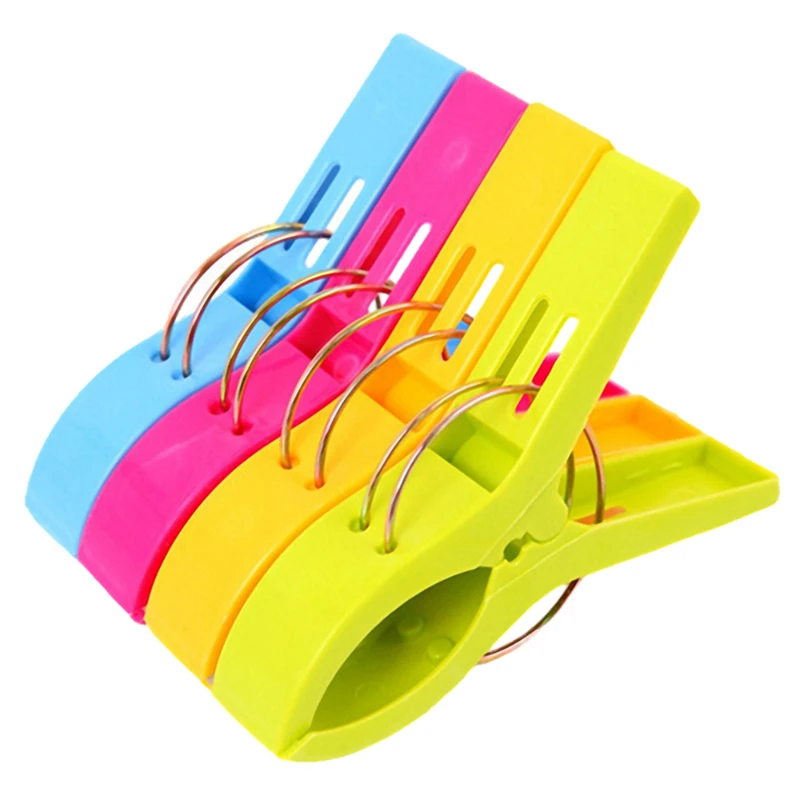 4/8pcs Large Bright Colour Clothes Clip Plastic Beach Towel Pegs Clothespin Clips Sunbed Home Wardrobe Storage