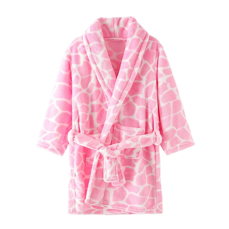New Kids Hooded Flannel Bathrobe Baby Bath Bear printed Robes Boy Girls Cute Cartoon Soft Warm Pajamas Long Sleeve Towel Robe