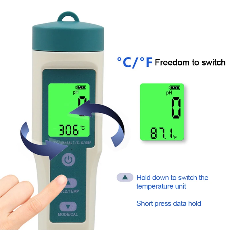 Testeur De Qualité De L'eau, 7 En 1 TDS/EC/PH/ORP/SG Meter, Testeurs D