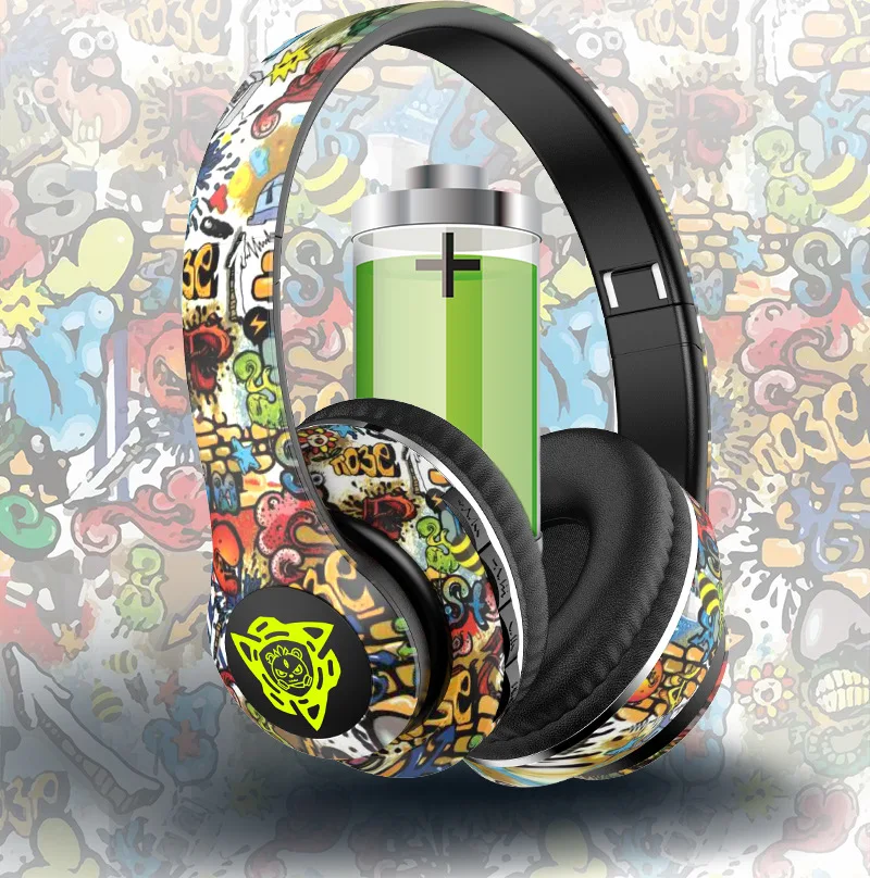 LED Graffiti Foldable Wireless Bluetooth Headphones Noise