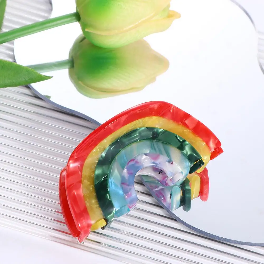 

Holder Korean Hairgrips Gifts For Girls Party Headwear Acetate Shark Clip Semi-circle Women Hair Clips Rainbow Hair Claw