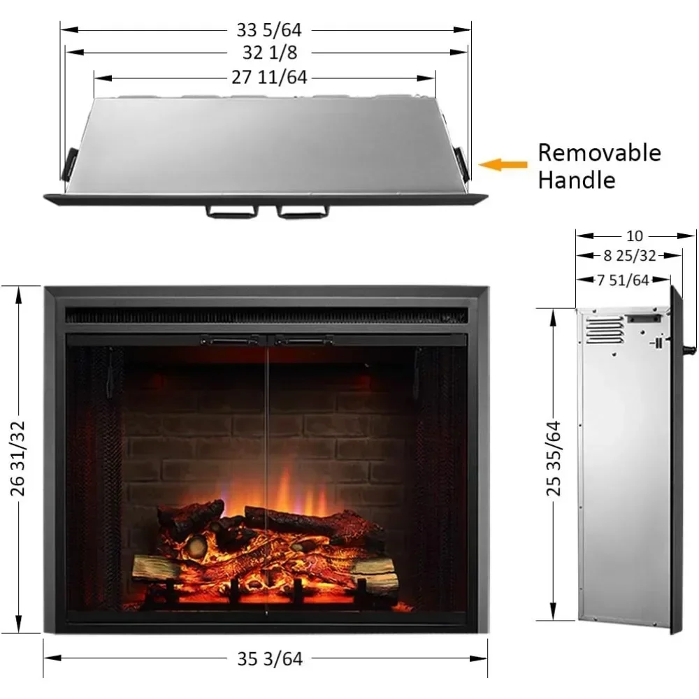 Klaus Electric Fireplace Insert with Fire Crackling Sound, Glass Door and Mesh Screen, 750/1500W, Black, 33 1/16 Inches Wide 2