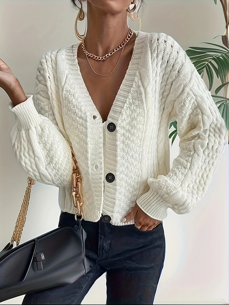 

Autumn Winter Knit Cardigan Women Clothes Single Breasted V Lapel Long Sleeve Knitted Buttons-up Sweater Coat Fashion Ladies Top