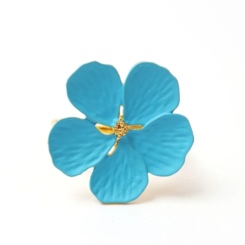 Painted White Flower Napkin Ring White Oil Flower Plant Napkin Ring Buckle Five Petals Plum Table Decoration