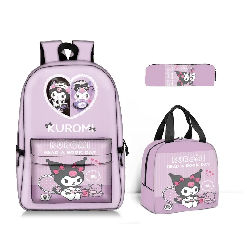 

Children's Backpack Schoolbag Boys And Girls Backpack Kuromi Schoolbag Student Backpack Insulated Portable Three-piece Set