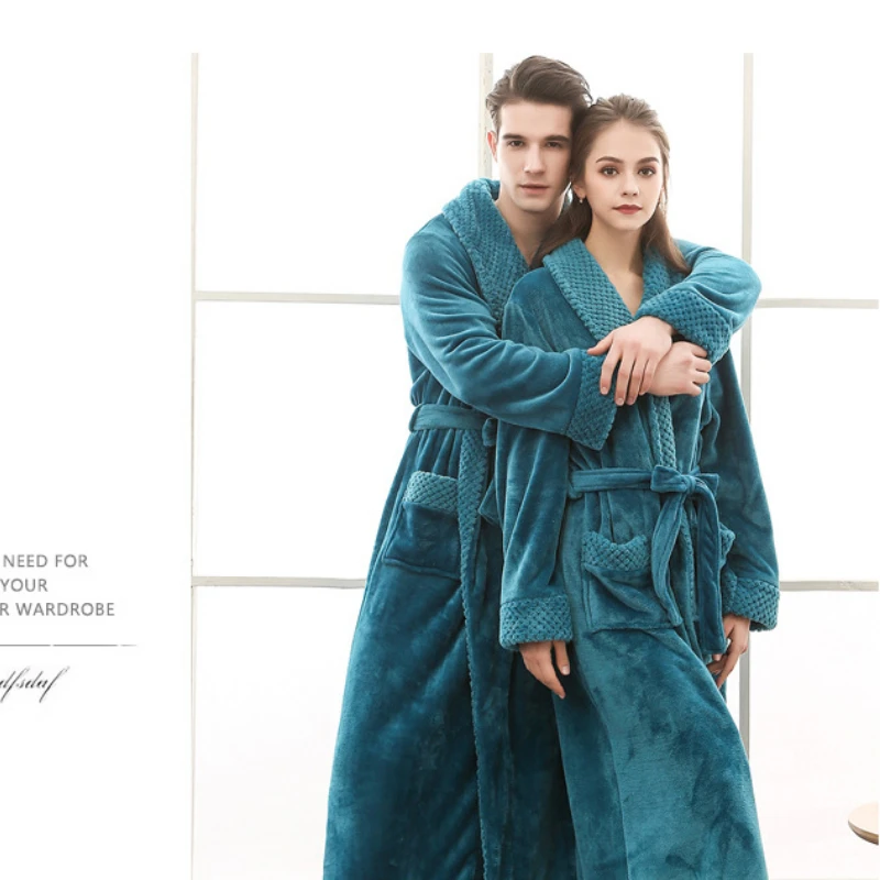 Autumn Winter Long Padded Flannel Robe Men and Women Plus Size Robe Sleep Top Pajamas Set Fashion Home Wear Bathrobe Yukata New