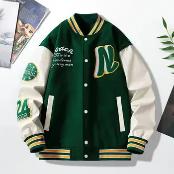 American Trend Baseball Uniform Youth Embroidered Loose Jacket for Men Letter Striped Collar Windproof Couple Outfit 1