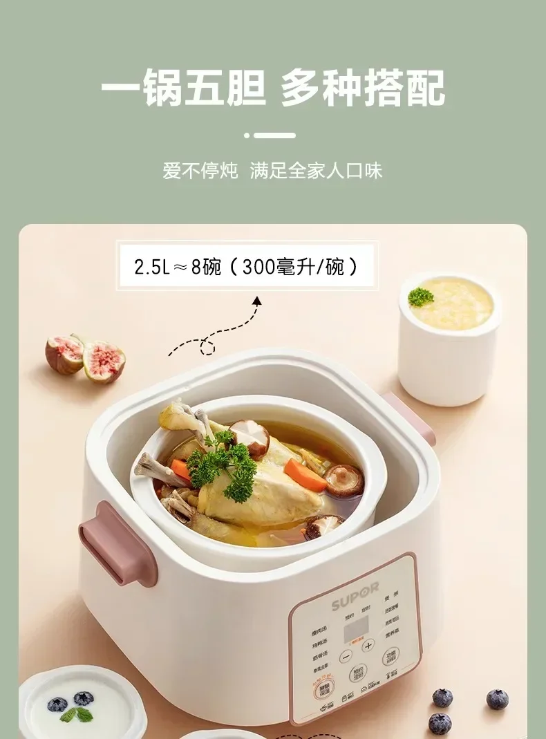 220V Multi-functional Slow Cooker Ceramic Inner Pot Water Separation Technology