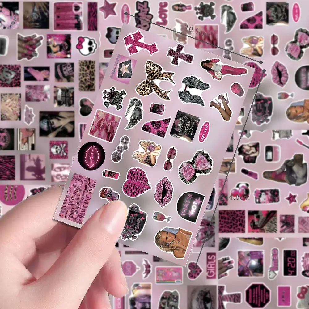 8장 Y2K 레트로 핑크 테마의 달콤하고 멋진 스타일 다이컷 스티커 DIY 폰케이스 씰링 콜라주 스크랩북 다이어리 정크 저널