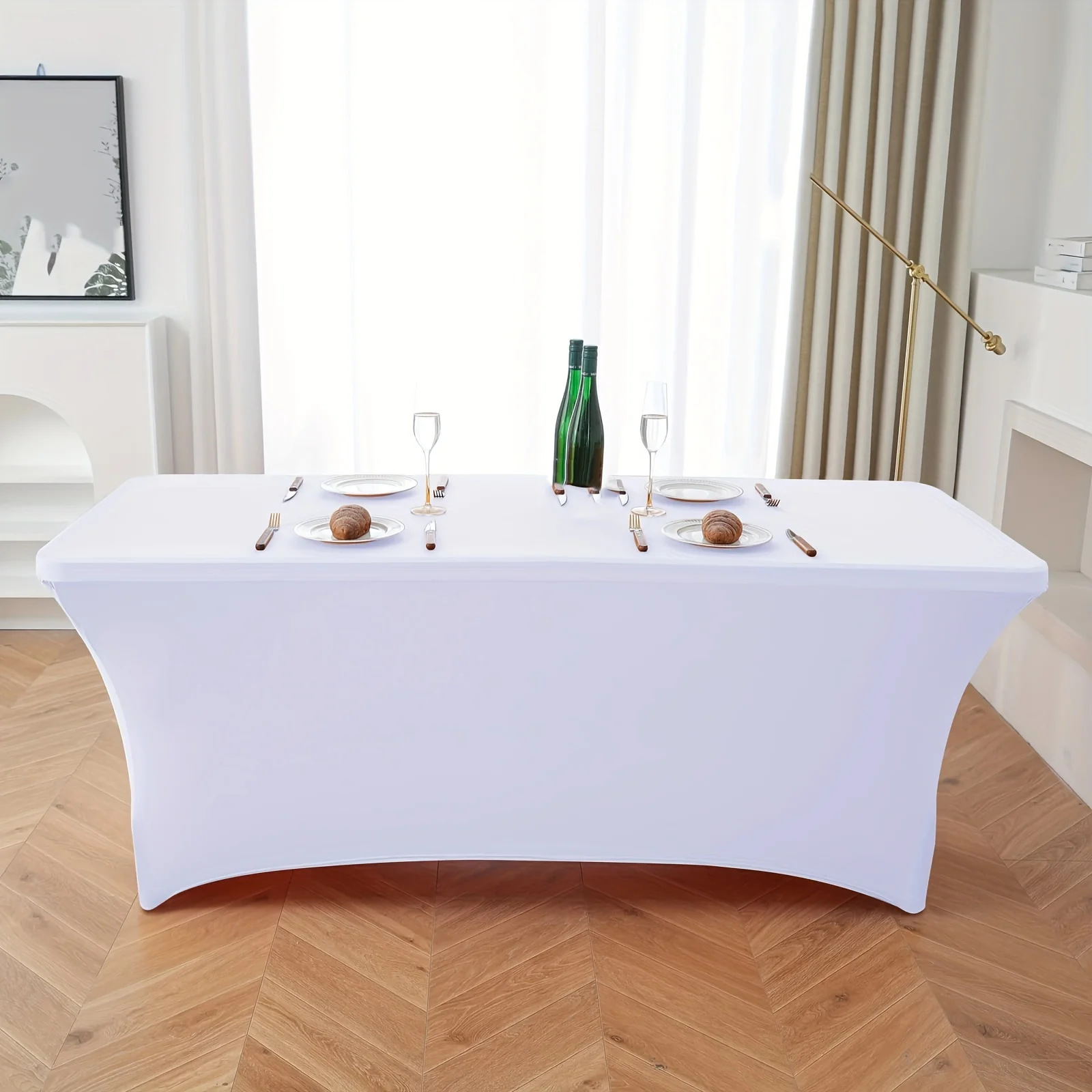 Cocktail Fan Table Set Wedding Banquet Party Luxury Hotel 6FT Rectangular Elastic Table Cloth Beauty Set