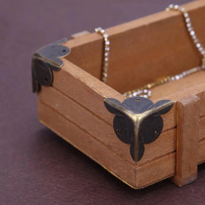 New 12pcs Antique Furniture Bracket Decorative Corner Jewelry Wine Box Wooden Case Feet Leg Corner Edge Metal Protection Cover