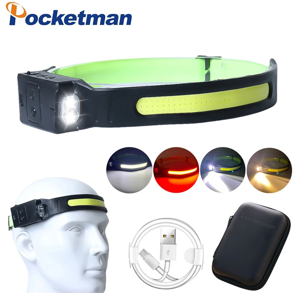

Drop Shipping COB LED Induction Riding led Headlamp USB Rechargeable Hunting Flashlight Work Light 3 Modes Head Lamp Torch