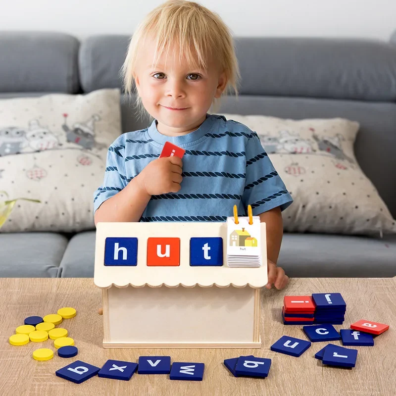 

Children's Wooden Puzzle Early Education Hut English Letters Spelling Words Building Blocks Jigsaw Baby Enlightenment Toys