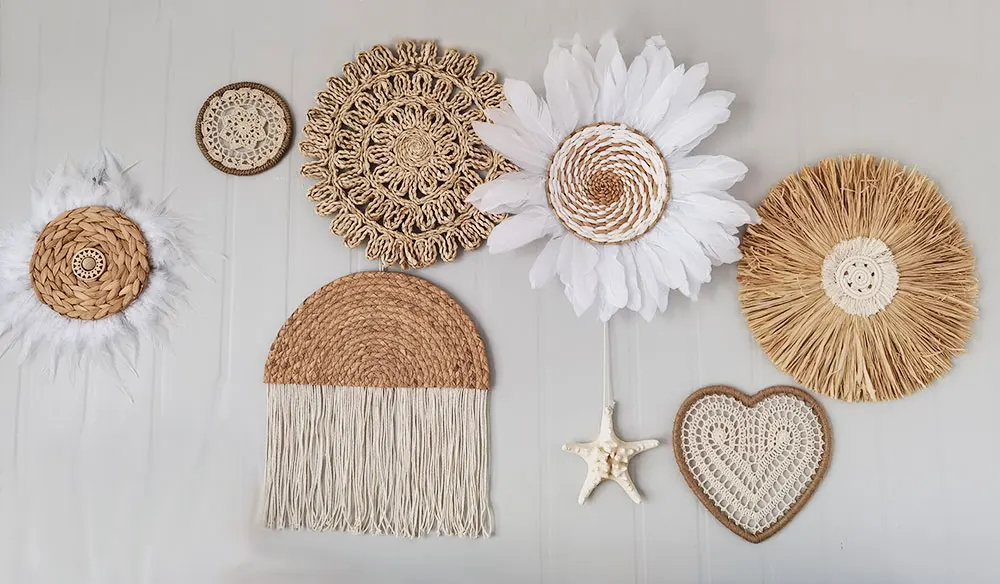 Rattan Wall Basket Decor Nordic INS Style Natural Wicker Woven Wall Hanging Ornament Kawaii Room Decor