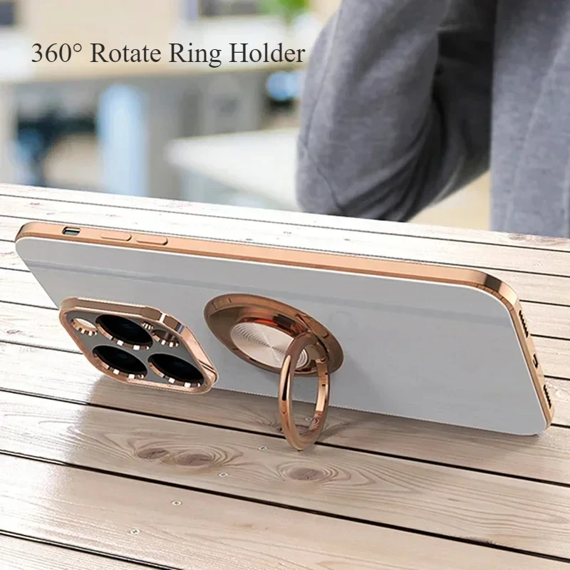 Luxury Plating Gloss Surface Silicone Phone Case with 360° Rotate Ring Holder