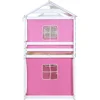 Twin Over Twin Bunk Bed with Tent, Wood Twin Size House Bed Frame, , Pine Wood, MDF House Bunk Bed Pink+White Modern Plywood 5