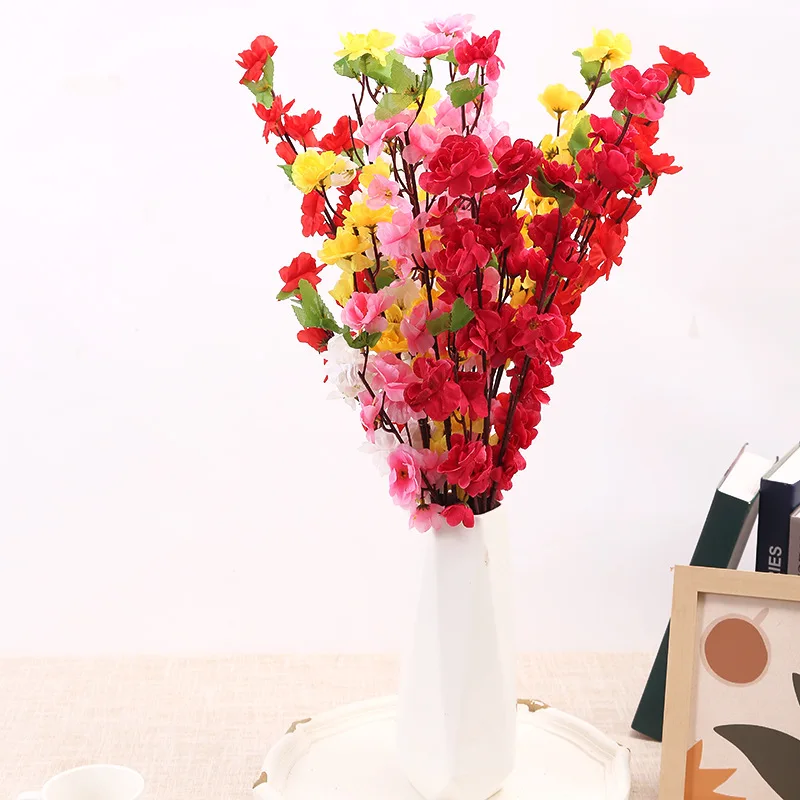 Peach Blossom Artificial Flower Cherry Silk Simulation Flowers Bouquet New Year Wedding Decoration Flowers Home Garden Decor