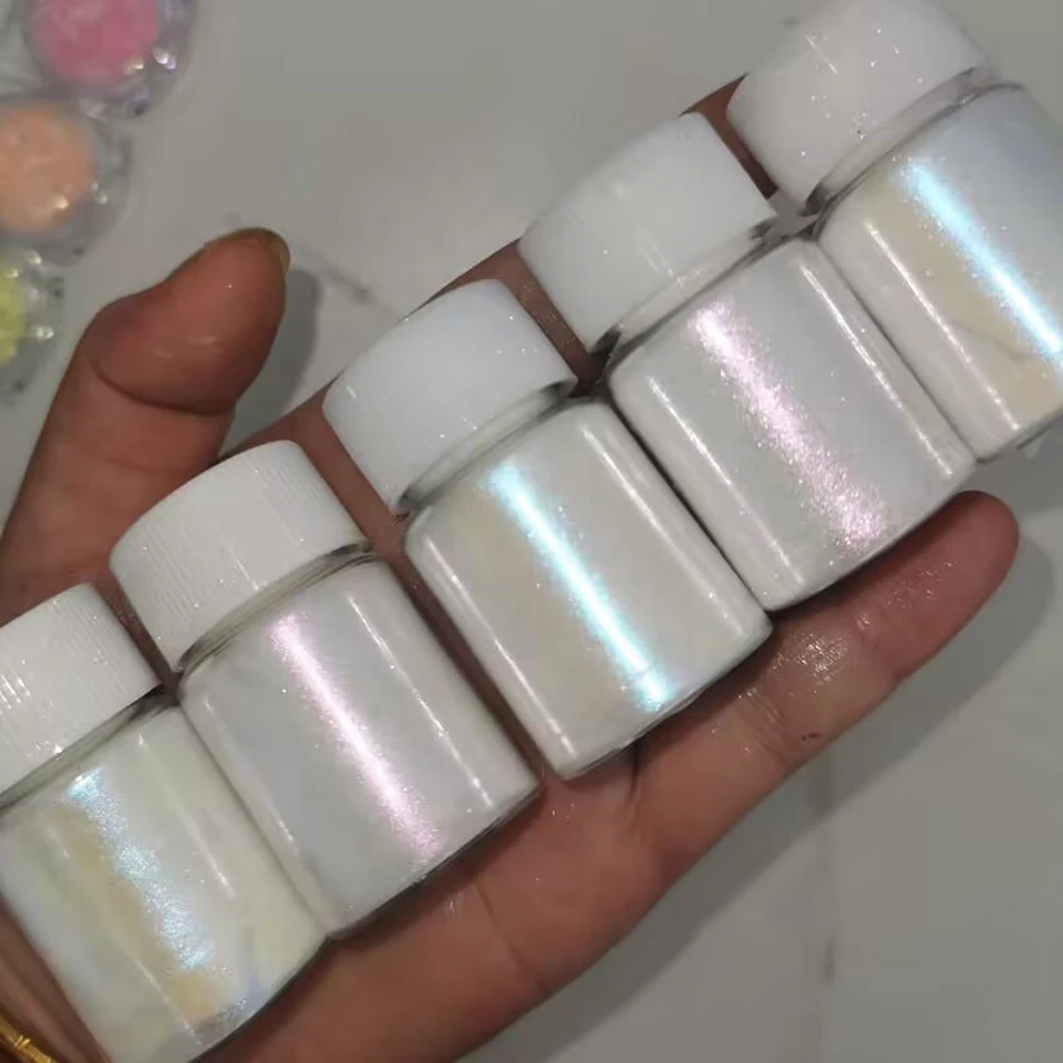 10G Sirena/Unicorno Chameleon Nail Powder White Pearl Magic Shimmer Glitter Powder Shiny Aurora Chameleon Chrome Dust & * &