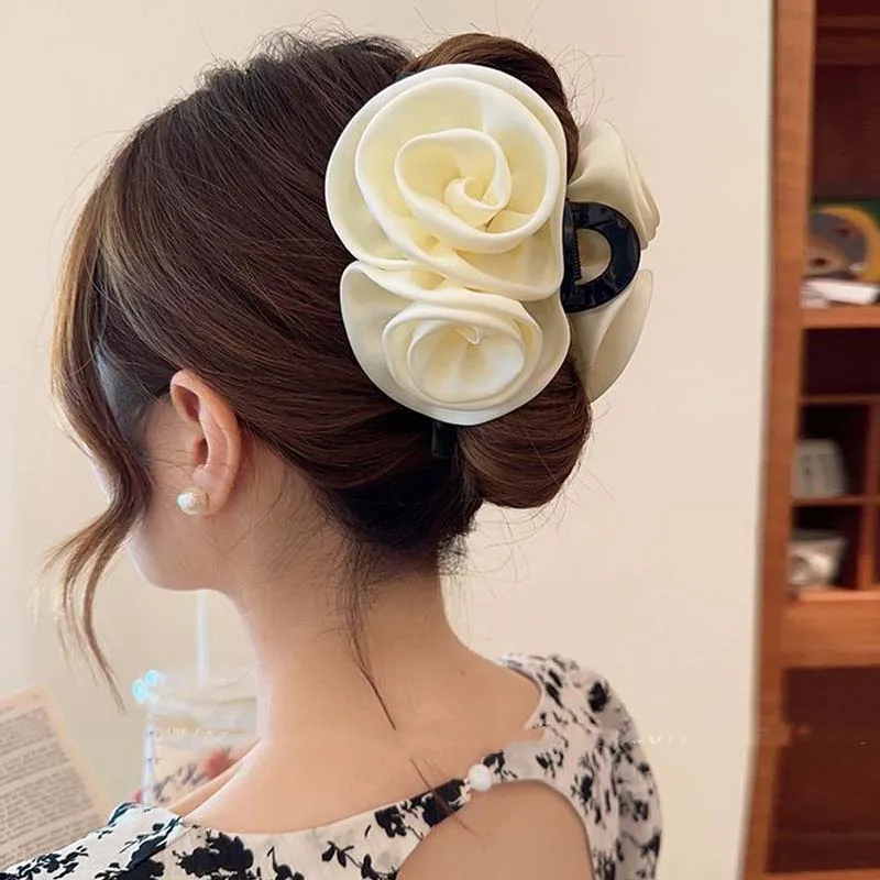 

French Rose Hair Claw Clips Temperament Elegant Hairpin Women Princess Headdress Fashion Grab Clip Female Hair Accessories