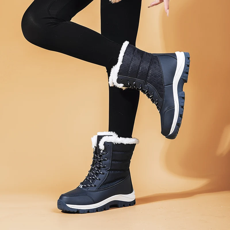 Womens Platform Thigh High Boots Winter Wedges Plush Snow Boots Waterproof Warm Non-slip Booties Woman Furry Ankle Punk Shoes