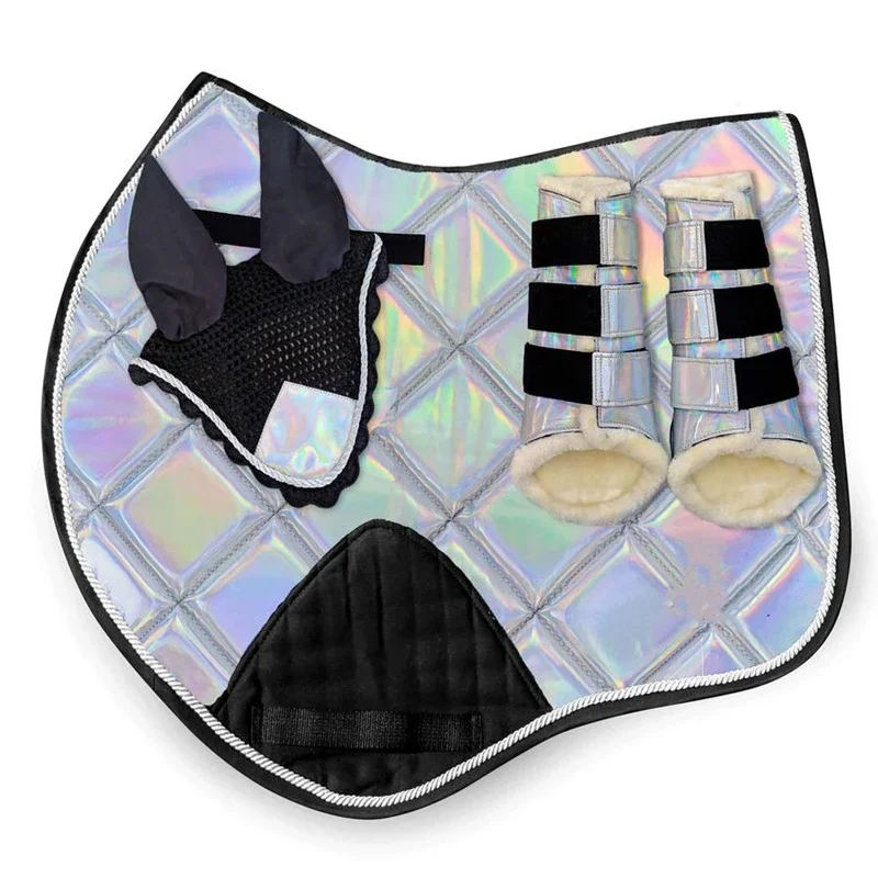 Shiny Saddle Pad Set, Horse Boots, Medicine Bell, Boots Sheet, equestrian Fly Mask, Dressage