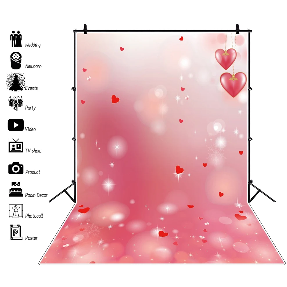 

Laeacco Dreamy Light Bokeh Spots Red Sweet Heart Photo Background Girls Valentine's Day Birthday Portrait Photography Backdrop