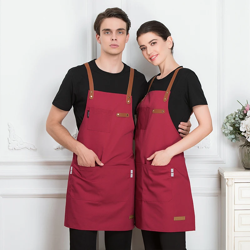 Men's And Women's Aprons Canvas Yellow Belt Back Cross Kitchen Restaurant Hanging Shoulder Apron Overalls
