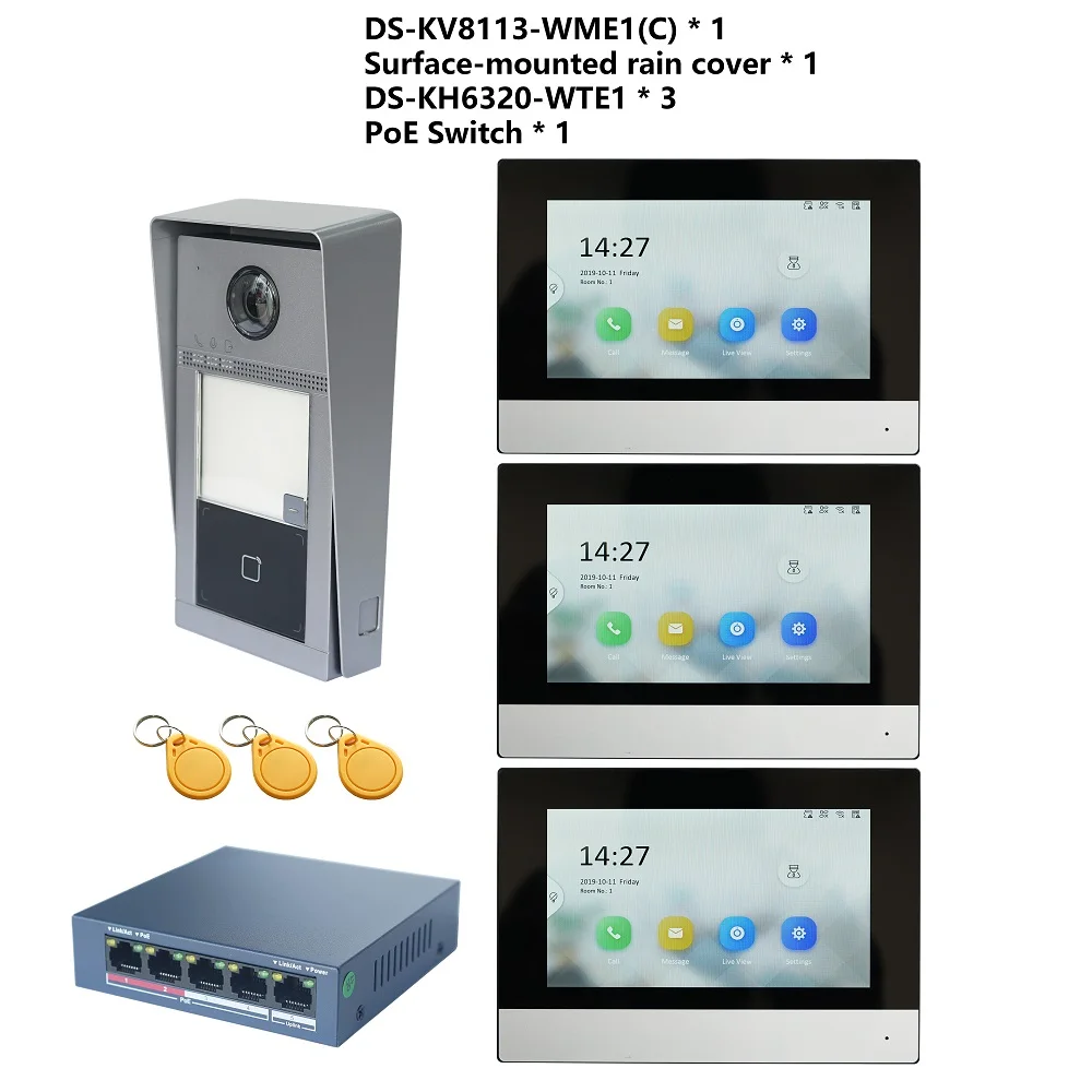 Kit Videocitofono Poe 802.3Af Multilingue Hik, Include Ds-Kv8113-Wme1(C) E Ds-Kh6320-Wte1 E Switch Poe