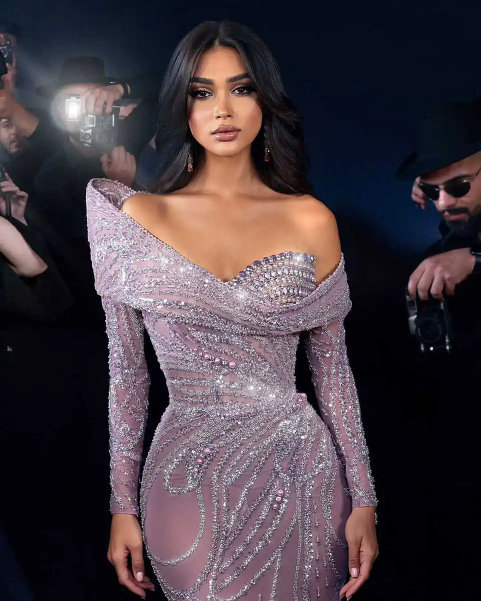 Evening Dresses Mermaid One-Shoulder Appliques Beaded Floor Length Party Vestido De Noite