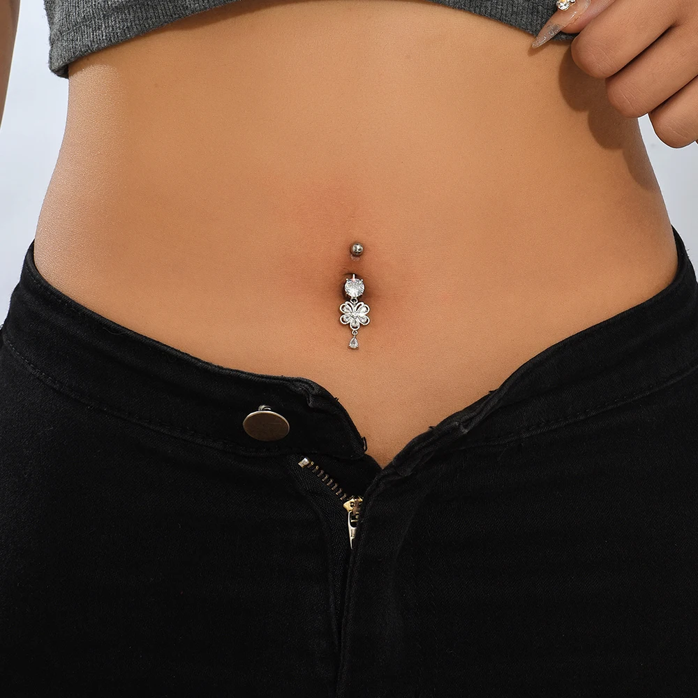 Belly button piercings heart flower butterfly 14g surgical steel crystal zircon