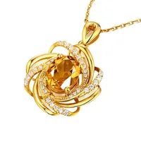 Fashion gold plated gemstone Flower Necklace wedding jewelry engagement necklaces for women Zircon Pendant anniversary gift 1