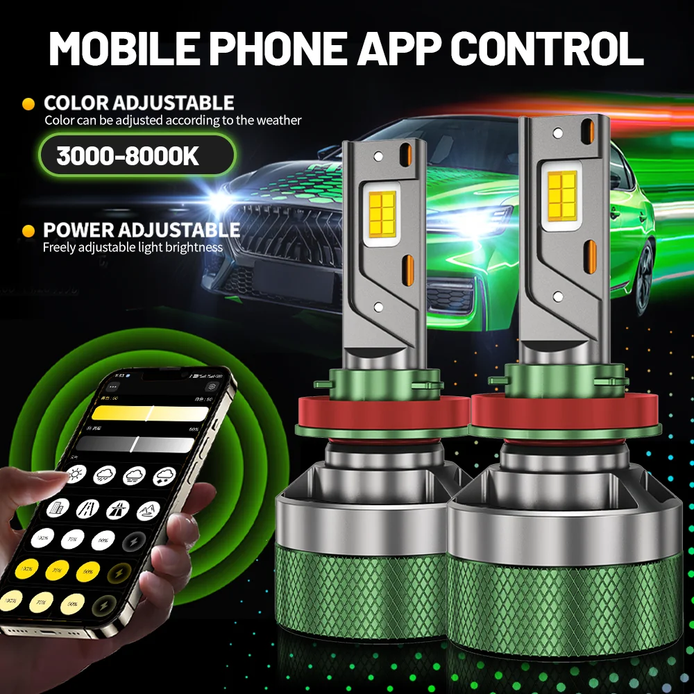 ไฟหน้า LED 9005 ควบคุมผ่านแอป Bluetooth เปลี่ยนสีได้ 3000W H4 H7 LED H1 H11 9006 9007 9008 หลอดไฟรถยนต์ LED สำหรับไฟหน้ารถยนต์ 1