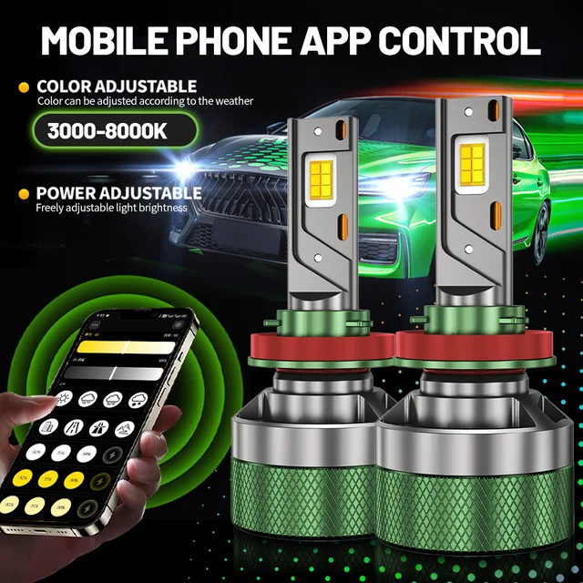 ไฟหน้า LED 9005 ควบคุมผ่านแอป Bluetooth เปลี่ยนสีได้ 3000W H4 H7 LED H1 H11 9006 9007 9008 หลอดไฟรถยนต์ LED สำหรับไฟหน้ารถยนต์ 1