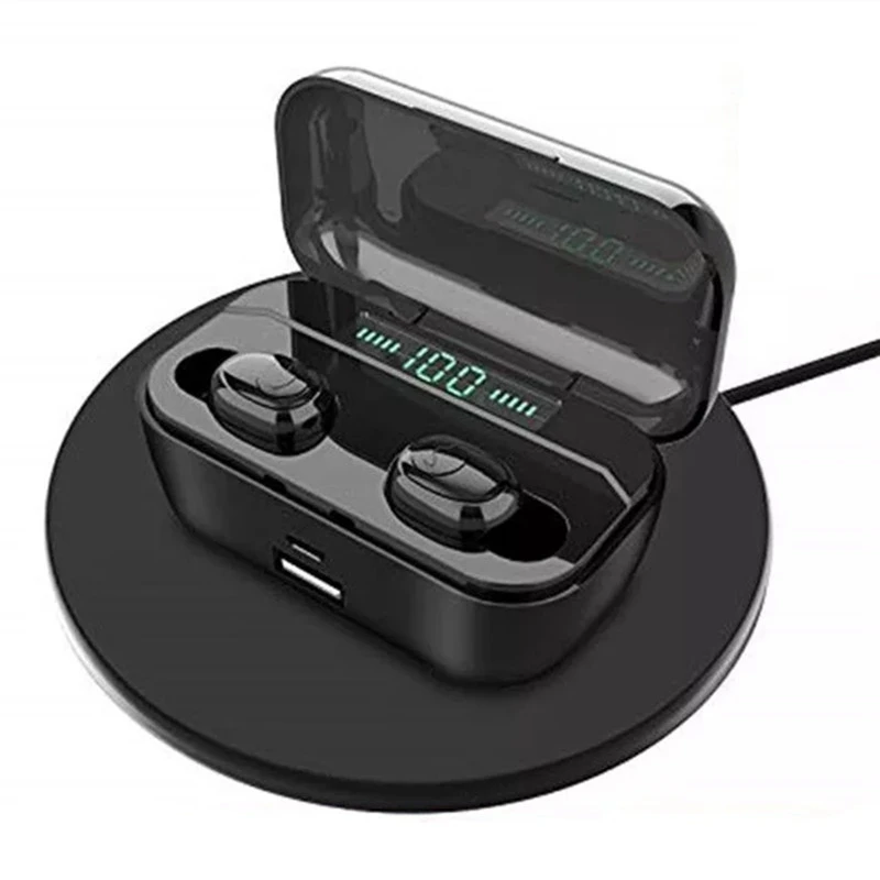 

TWS Bluetooth 5.0 Stereo Headphones Mini Wireless Earphones with LED Display 3500 MAH Power Bank Box Waterproof IPX7 Headset