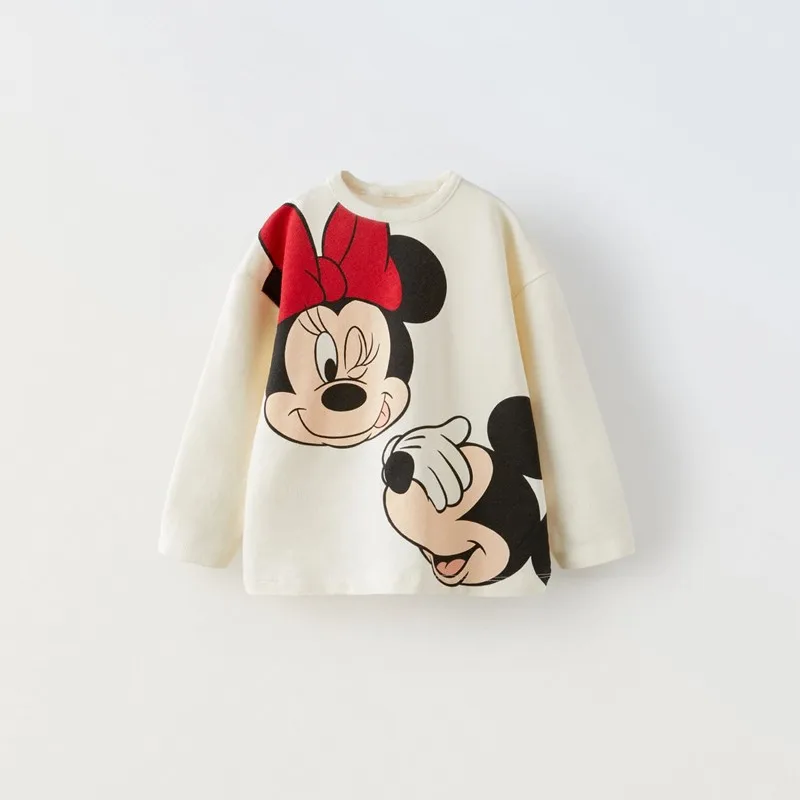 Cartoon Cute Disney Printed Kids Long Sleeve T-shirts Tops Round Collar Pullover Children Sweatshirt Autumn Clothing Girl Blouse 2