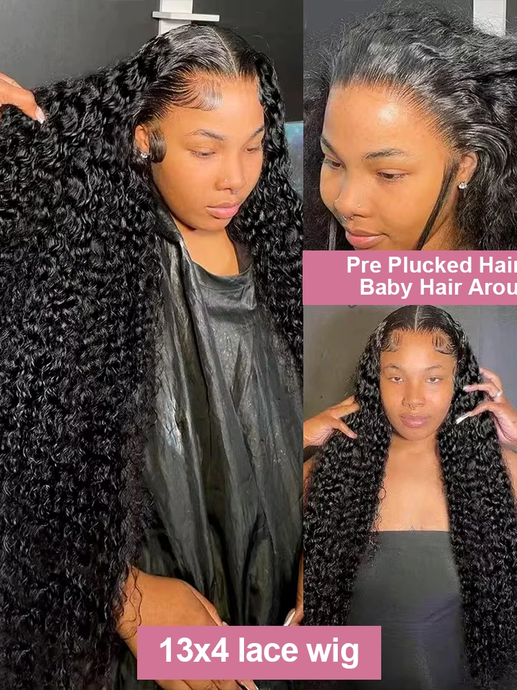 300% Density 40 50 Inches Deep Wave Lace Frontal Wig Transparent 13x4 13x6 HD Curly Lace Front Human Hair Wigs Brazilian Real Virgin Hair 7x5 Lace Closures Wear Go Glueless Wigs Human Hair Pre Cut No Glue Lace Wig On Sale 3
