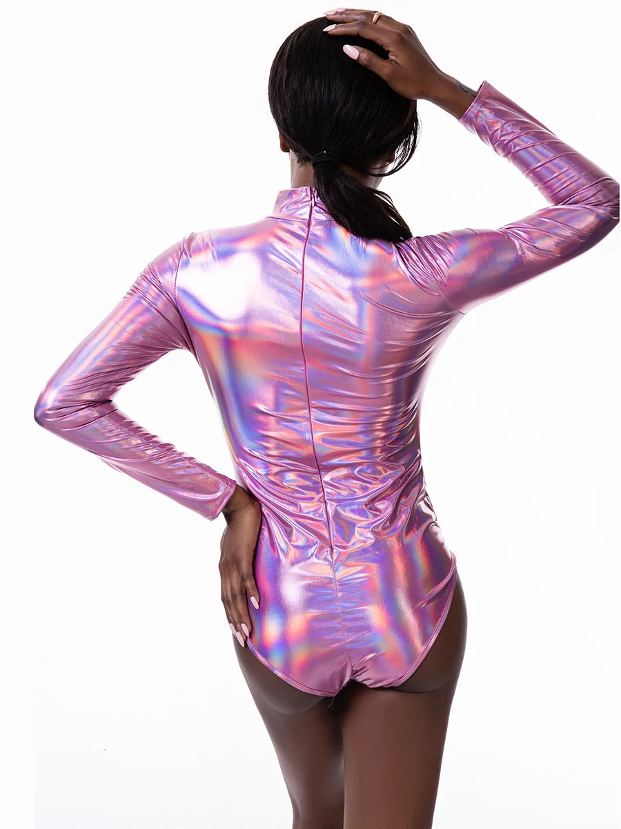 Adult Shiny Metallic Mock Turtleneck Dance One Piece Leotard Women Long  Sleeve Liquid Holographic Bodysuits Unitard Clubwear - AliExpress