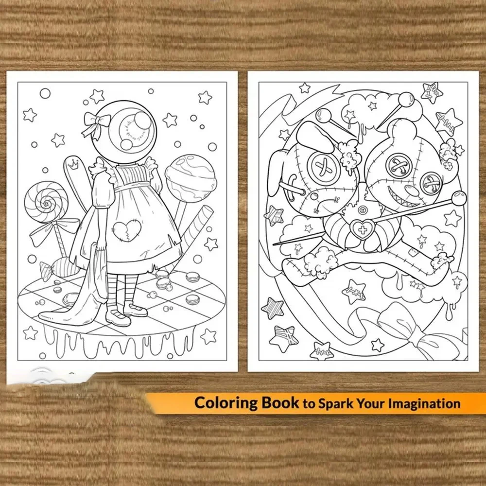 Coloring Book For Adults And Teens Halloween Theme Featuring Adorable Creepy Creatures In Cozy Moments For Relaxation Gift 6